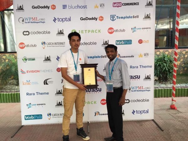 WordCamp Kathmandu: Harshad and Shekhar receiving WPML token from #WCKTM